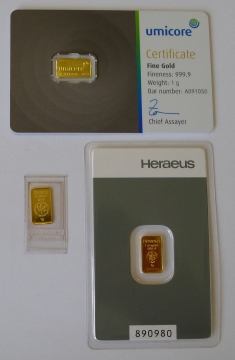 Goldbarren 1 Gramm Gold verschiedene Hersteller, Resale
