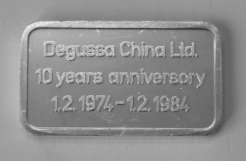 Silberbarren 10 Gramm Degussa China Ltd. 10 years anniversory
