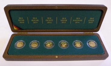 Komplettsatz 20 Euro 1/8 Oz Gold Dt. Wald in original Box, incl.Echtheitszertifikat