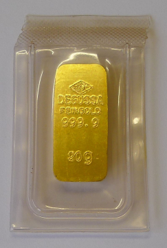 Goldbarren 20 Gramm Gold Degussa klassische Sargform