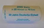 1 Originalrolle a 25 Münzen zu 10 Euro 20 Jahre Deutsche Einheit Jahrgang 2010