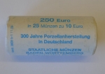 1 Originalrolle a 25 Münzen zu 10 Euro 300 Jahre Porzellanherstellung in Deutschland J. 2010