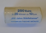 1 Originalrolle a 25 Münzen zu 10 Euro 650 Jahre Städtehanse  Jahrgang 2006