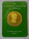 25 Dinar Gold 1977 Jordanien König Hussein I, 15 gr. 916er Gold, polierte Platte